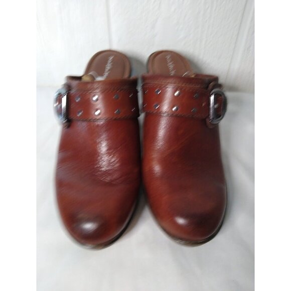 Nurture Prairie Clog Heels Women's 9 M Shoes Brown Leather Mules Metal Studs - Picture 2 of 10